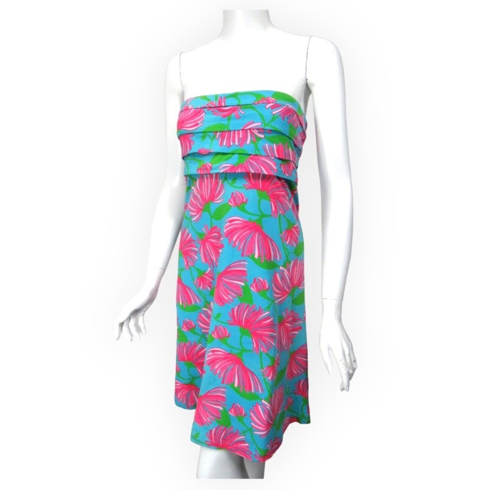Lilly Pulitzer Strapless Floral Dress - Aqua, Pink, Green
